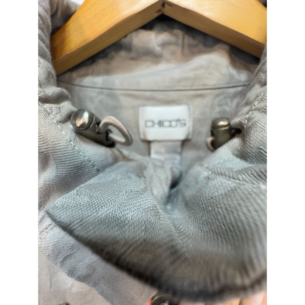 Chicos Womens Jacquard Utility Jacket Sze 3 Gray Drawstring Waist Travel - Picture 4 of 15